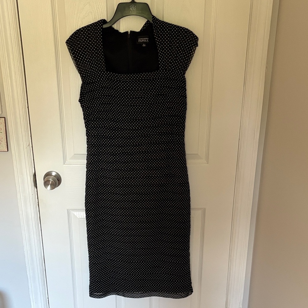 Adrianna Papell Black and White Polka Dot Midi Dress